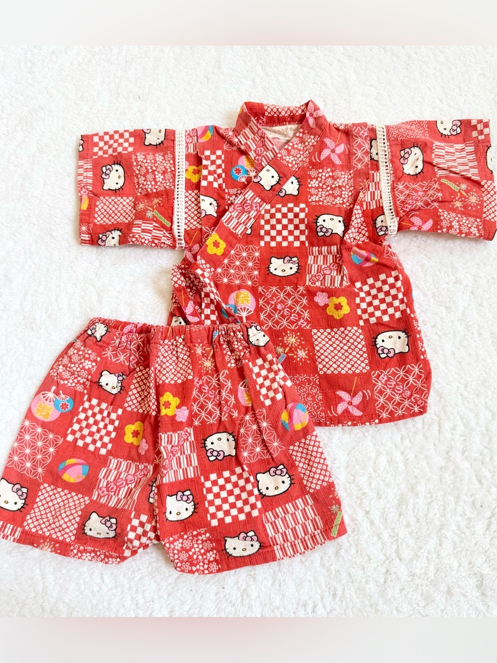 Sanrio Hello Kitty toddler Girls Jinbei Yukata Pajama 12-18m Pants Tops Japan PJ